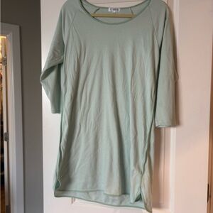 Green Tunic Pajama Top with 3/4 Sleeves and Scoop Neck